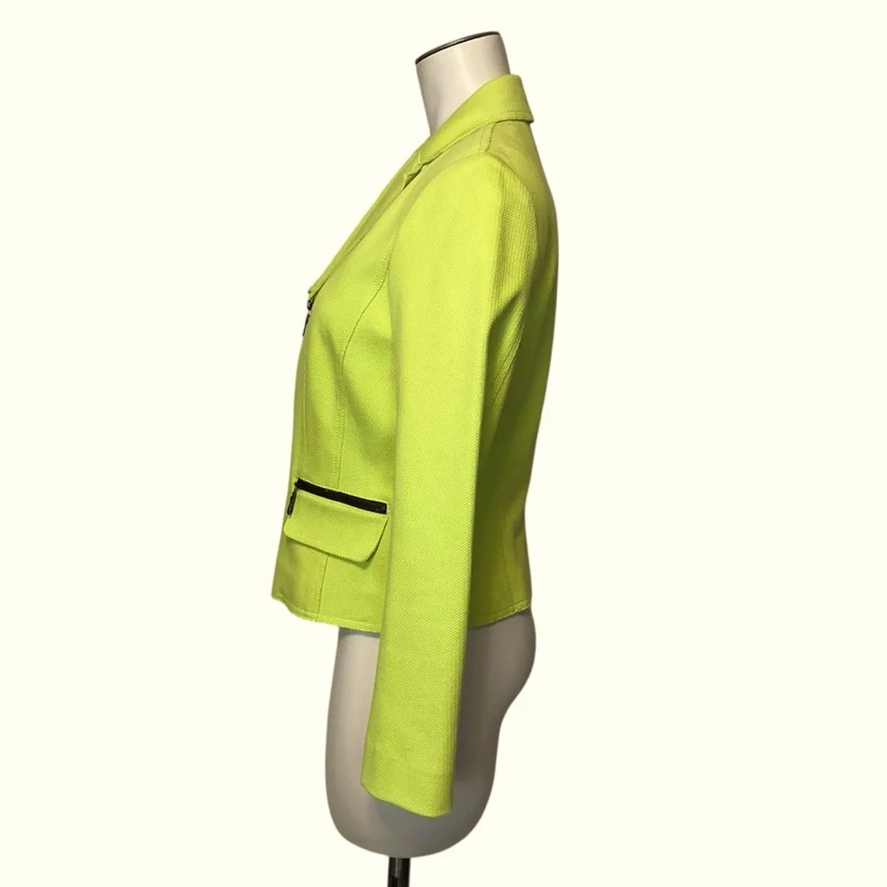 WORTH sz 2 Blazer Jacket 2 Way Front Zipper Pockets V Neck Unlined Chartreuse